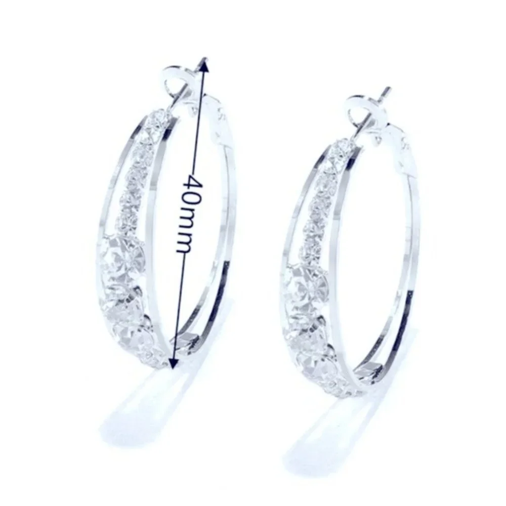 New 925 Silver Sim. Diamond Wide Hoop Earrings